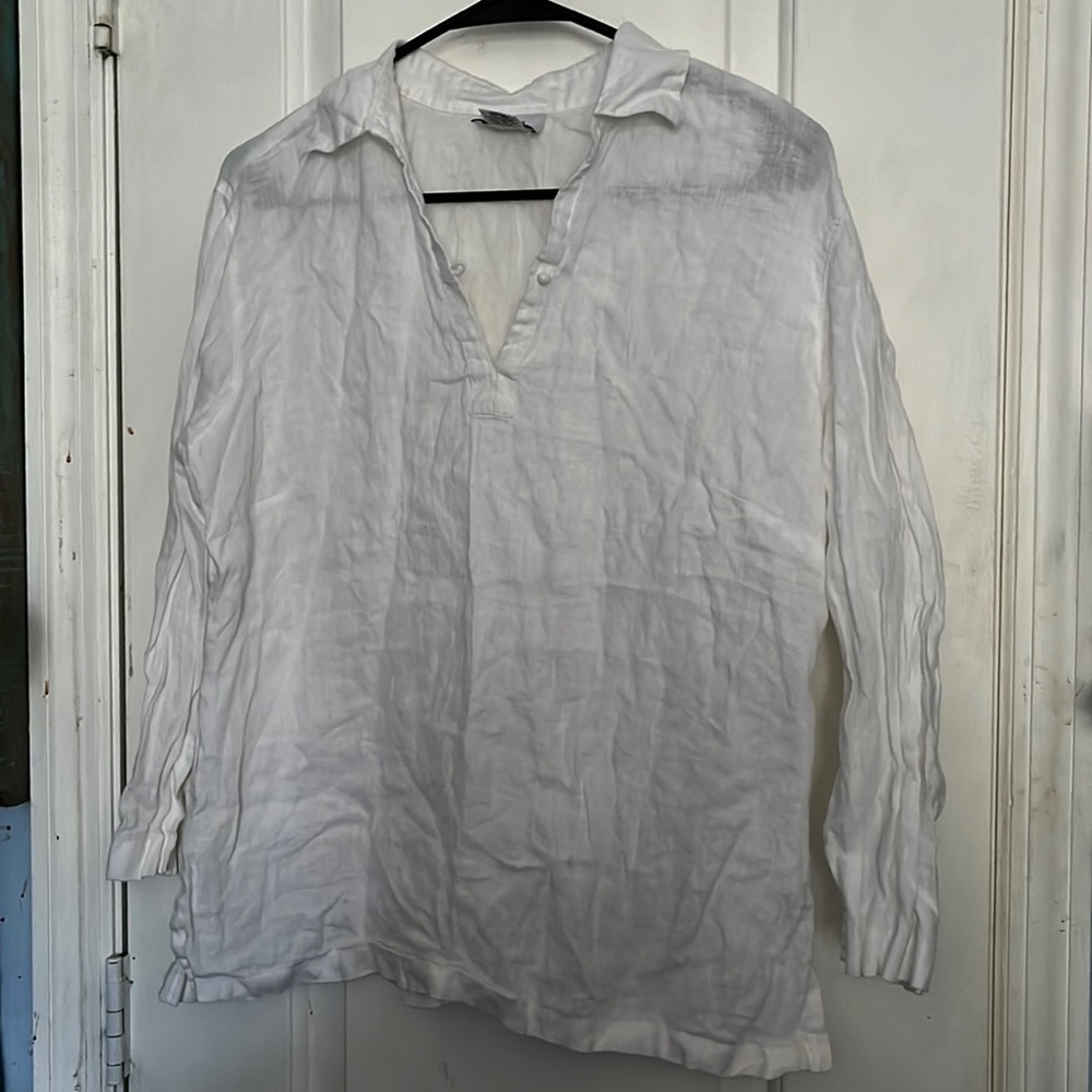 Ann Taylor loft white linen top size Large